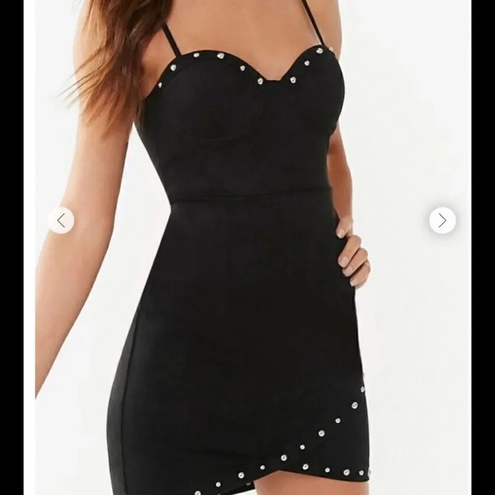 NWT~Black Faux Suede Gold Studded Cami Mini Dress